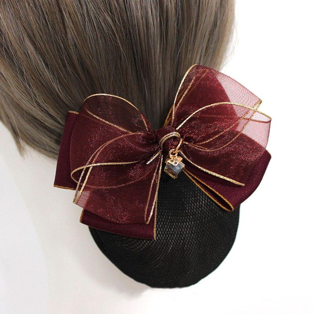 Vintage Simple Spring Clip Retro Elegant Cloth Mesh Snood Bow headwear Women Headdress Hairnet