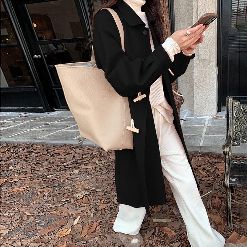 

Зимнее новое двустороннее кашемировое пальто высокого класса розовое пальто из шерсти с роговыми пуговицами женское M 120-72.5 kg чёрный