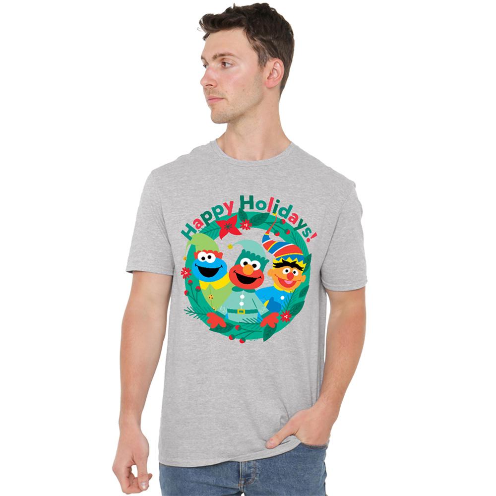 Sesame Street Unisex Adult Happy Holidays Elf Christmas T-Shirt