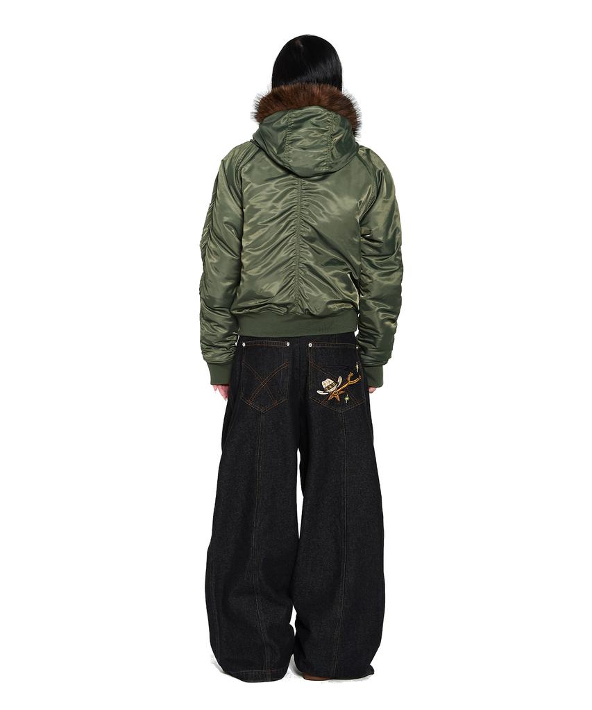 AAKAM Knee Pin-Tuck Western Denim Pants (Black)