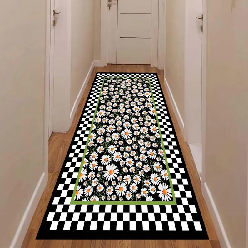 Tappeto Runner Floreale Modello Margherita Tappeto per Corridoio Interno Arredo Casa Quotidiano Tappetino Morbido Antiscivolo Tappeto a Scacchi per Camera da Letto