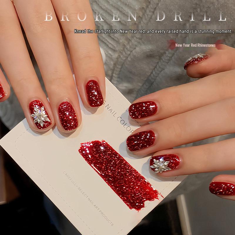 2025 года Супер Блестящий Винно-Красный Гель-Лак для Ногтей со Стразами