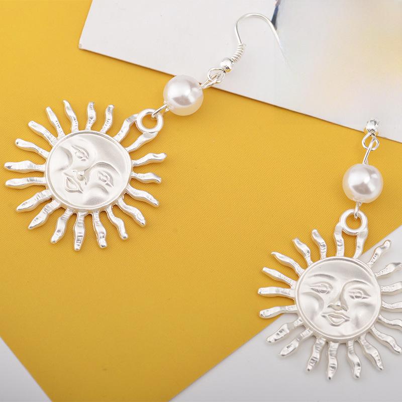 Boucles d'oreilles créatives Perle Tournesol Smiley - Accessoires en alliage plaqué pour filles et enfants