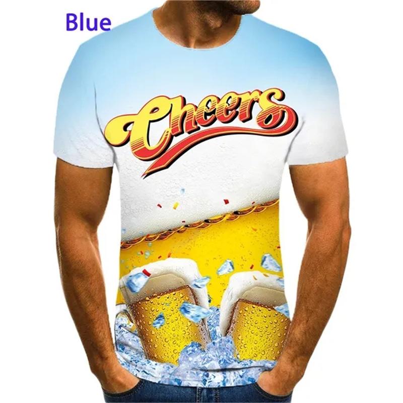 Beer Cheers Printing Tee Shirt Men Summer Cool Men 3D Beer Bubble Graphic T Shirts Short-sleeved T-shirt Fashion Casual Tops Tee