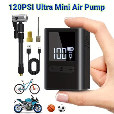 Pompă electrică de aer pentru mini biciclete portabilă de 120PSI, compresor reîncărcabil de umflare a anvelopelor pentru bicicletă rutieră de buzunar cu supapă Schrader Presta
