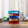 Hand-Painted Book Mug 3D Glass Design Novelty Stacked Book Coffee Cup Literary Gift for Teachers & Book Lovers