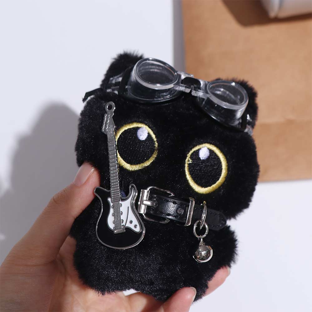 Punk Rock Cat Plush Keychain Stuffed Doll Cat Pendant Kid Gift Black Cat Plushies  Boy Girl