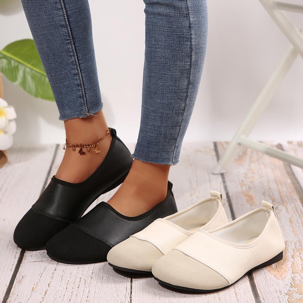 Wiosna/Jesień 2025 Nowe Retro Buty Damskie Blokowane Kolorystycznie Okrągły Nosek Miękka Podeszwa Wsuwane Casualowe Płaskie Buty Damskie
