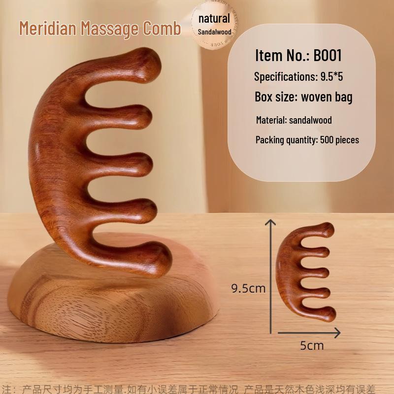 Six-Claw Sandalwood Antler Massage Comb: Multi-functional Gua Sha Scalp & Meridian Scraper.