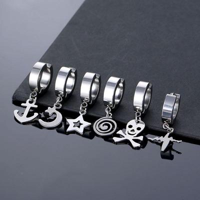 Kleine süße Anker-Mond-Clip-Ohrringe für Männer und Frauen, kein Piercing, Edelstahl, Straßenparty, Ohrringe, Schmuck, Geschenke