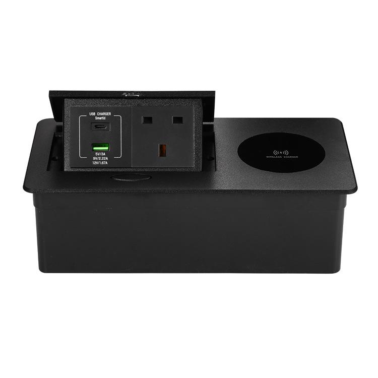 USB Fast Wireless Charging Flush-Mount Desktop Power Socket.