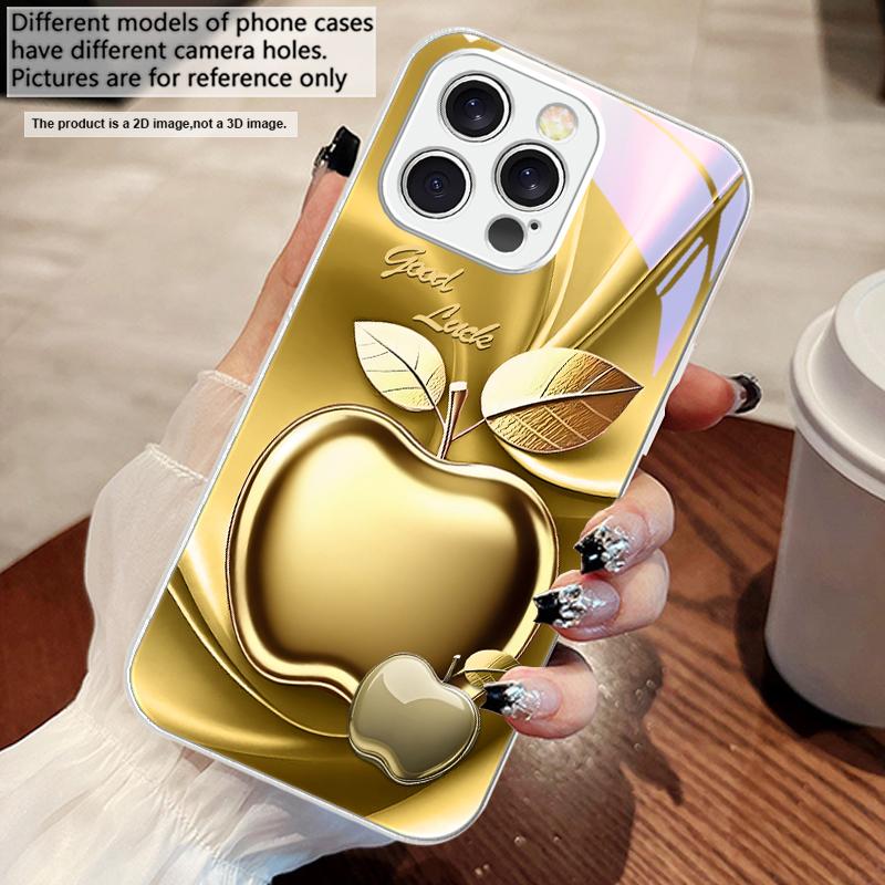 Apple Golden Leaves For iPhone 16 E 15 14 13 Plus 12 Mini 11 Pro Max XR Xs Max 16E X 7 8 6 6S 2022 Tempered Glass Phone Case