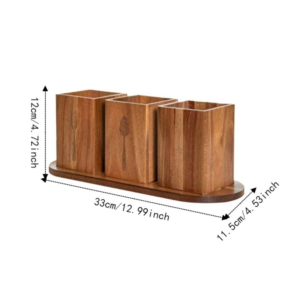 Space Saving 3 Compartment Cutlery Holder Wooden Flatware Organizer  Farmhouse