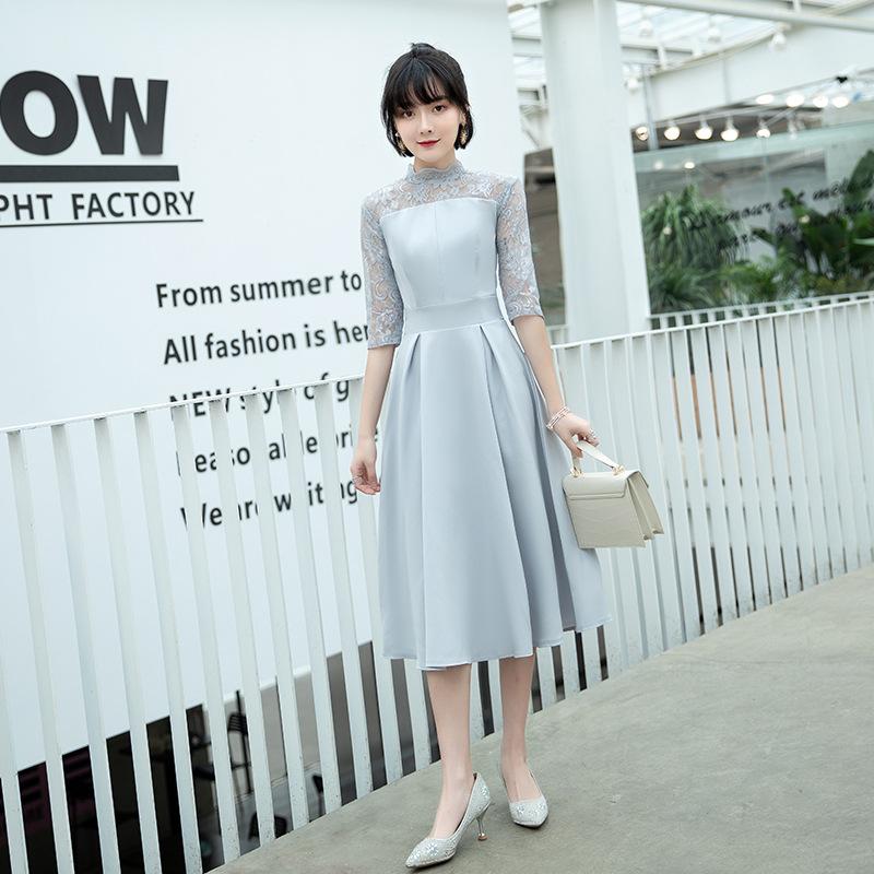 

Temperament evening dress, new celebrity medium and long, thin, small people can usually wear dresses in spring XS серый