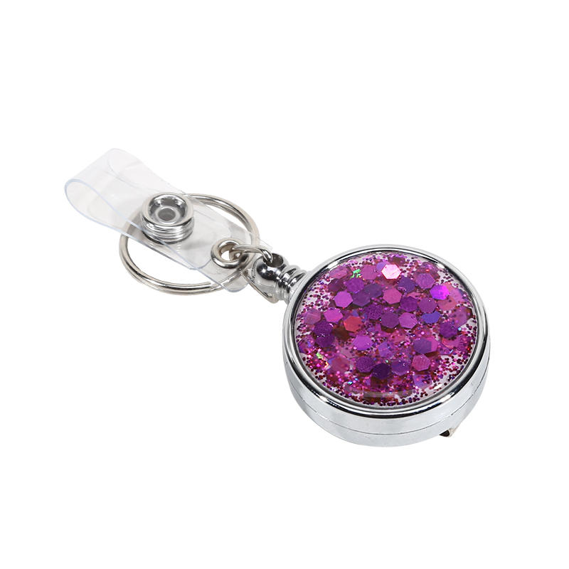 Glitter Epoxy Resin Rotating Retractable Keychain Badge Reel with Sequins Cute Creative Office ID Card Holder Strap