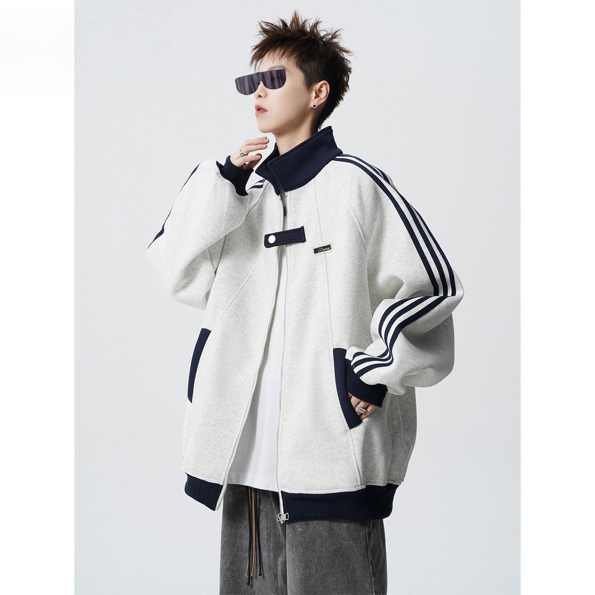 

Men s Autumn/Winter Velvet Patchwork College Baseball Jacket M