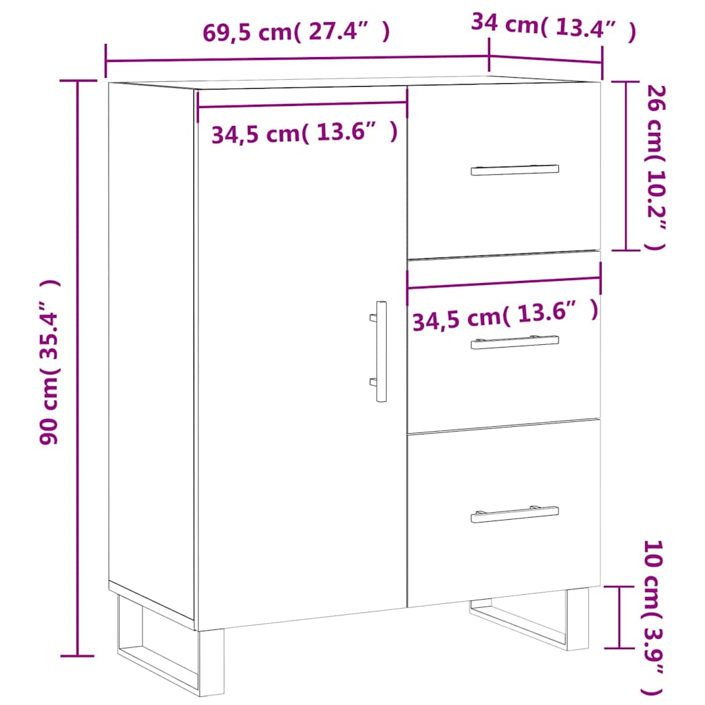 Sideboard Concrete Grey 69.5 x 34 x 90 cm Particleboard