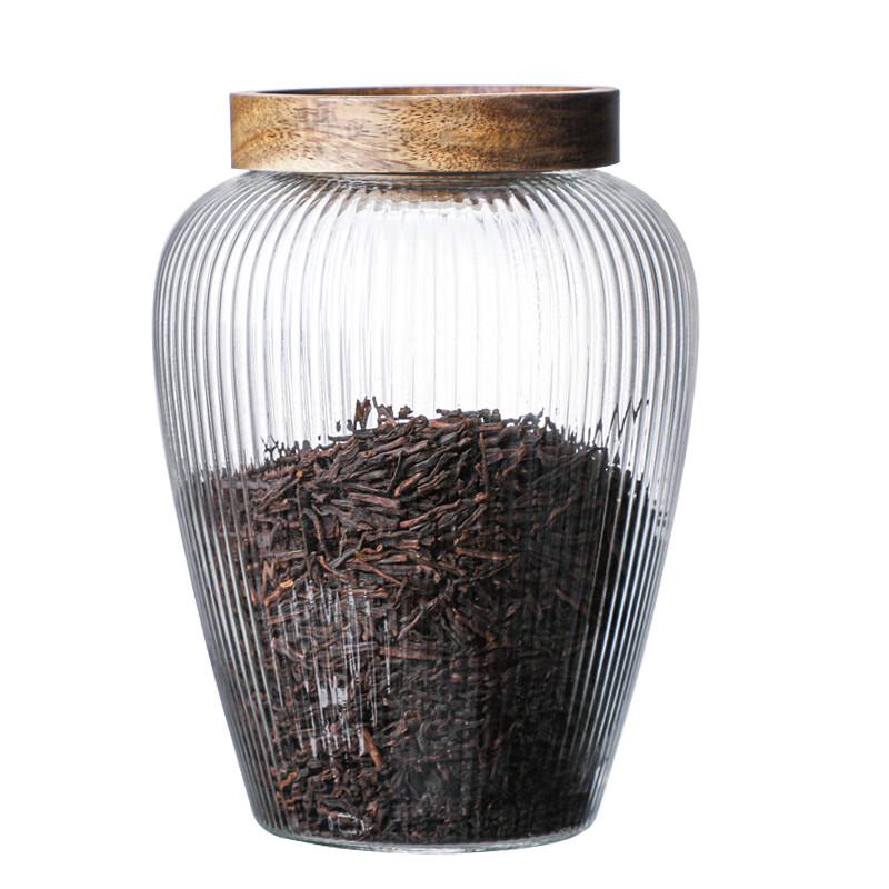 Vertical Stripe Glass Storage Jar with Wooden Lid