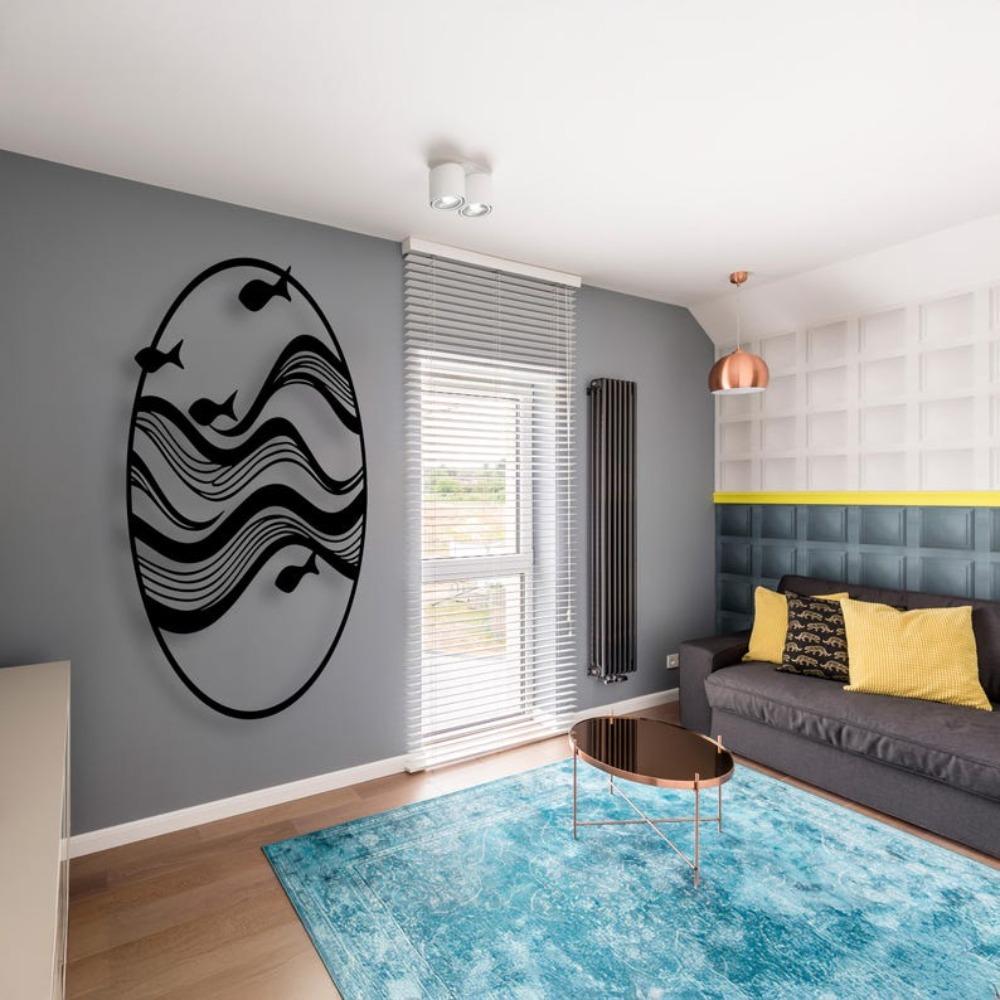 Coastal Fish Wall Art Decor, Metal Wave Sculpture for Home