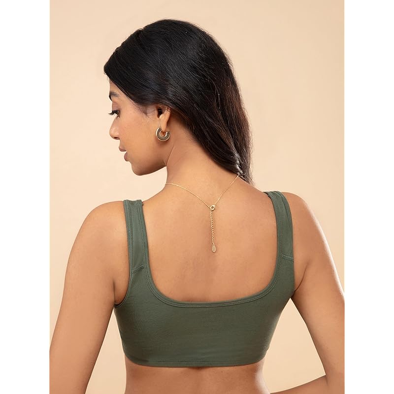 

NYKD Women s Cotton Non Padded Wire Free Everyday Bra Bra, NYB113PO2, Green/Black, S, 2N S
