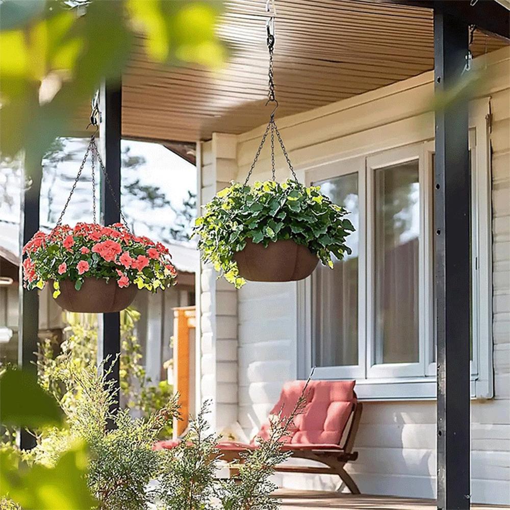 3Pcs 10 Inch Outdoor Hanging Plant Pot Breathable Drainage Hanging Basket with Chain for Balcony Decoration