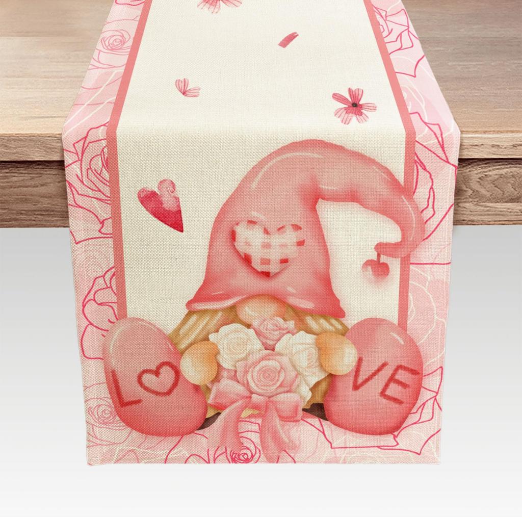 Valentine'S Day Table Flag Red Love Plaid Home Holiday Decoration Table Flag Tablecloth