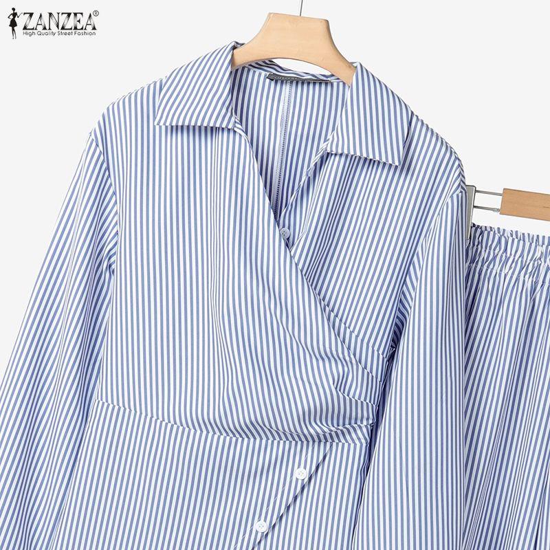 ZANZEA Dámské ležérní dvoudílné sady obleků s dlouhým rukávem a kalhotami