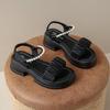 Fashion Summer New Women's Sandals: Open Toe with Pearl Button Strap, Thick Sole Waterproof Platform Shoes2025
