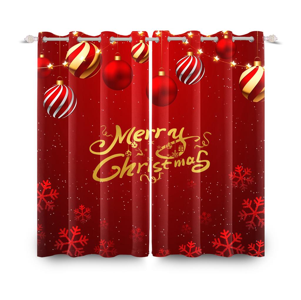 Merry Christmas Curtains Festival Home Interior Set Double Layer Windows Suitable Bedroom Light Blocking Made Of Polyester Decor Window Treatment