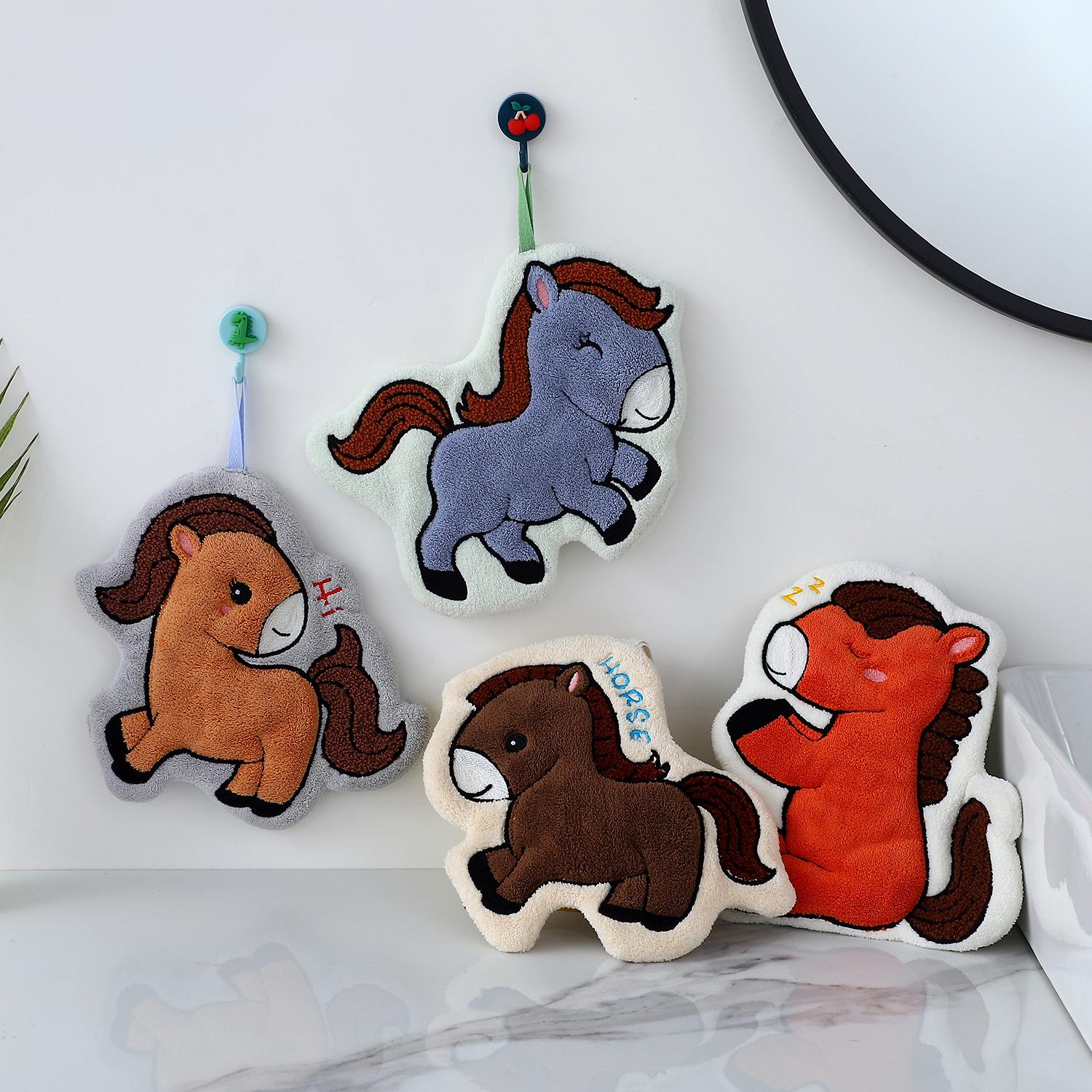 Cute Cartoon Pony Quick-Dry Hand Towel - Absorbent, Thick Coral Fleece for Kitchen Use Brown Pony 23x16cm