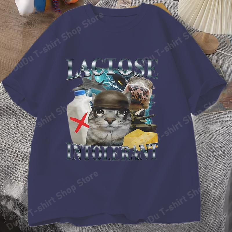 Funny Lactose Intolerant Funny Cat Meme Print TShirt Women Retro Fashion Short Sleeve Tshirts Casual Summer Women Unisex Clothing