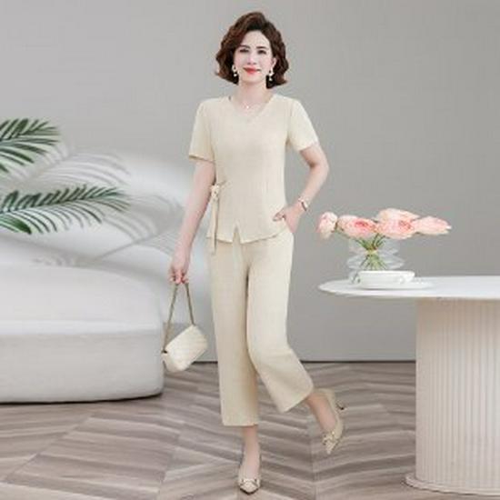 Elegant Summer Outfit Set for Women 40+, New Chinese Style Short-Sleeve T-shirt 4XL