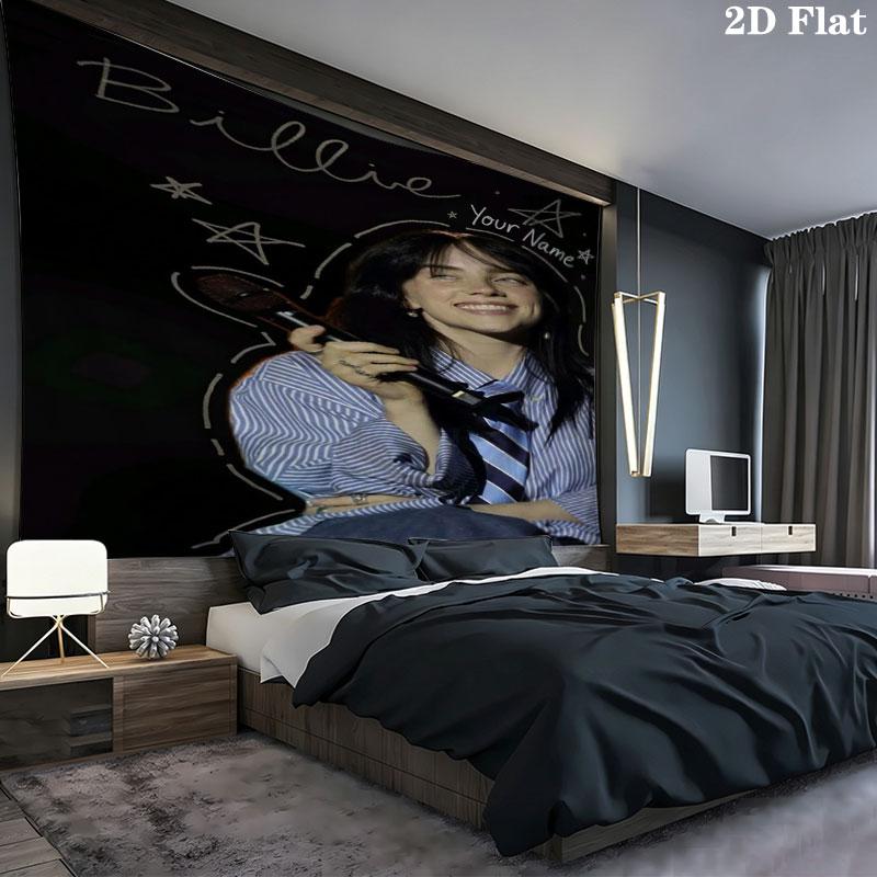 Arazzo da Parete con Nome Personalizzato Billie Eilish Appeso Estetico alla Parete Coperta in Tessuto Stampato Arazzi Decorativi per Camera da Letto Soggiorno Decorazioni per la Casa