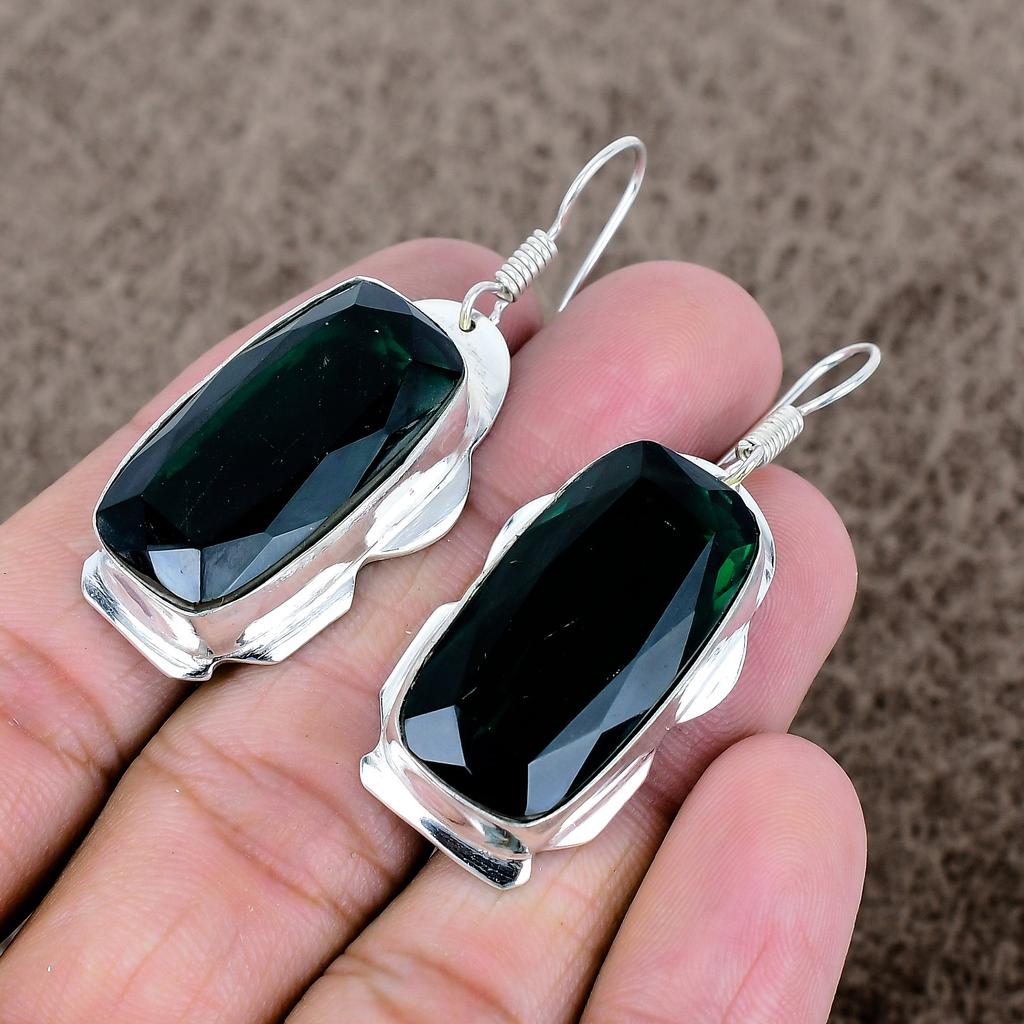 Chrome Diopside Gemstone Handmade 925 Sterling Silver Jewelry Earring 2.13" KKG-615