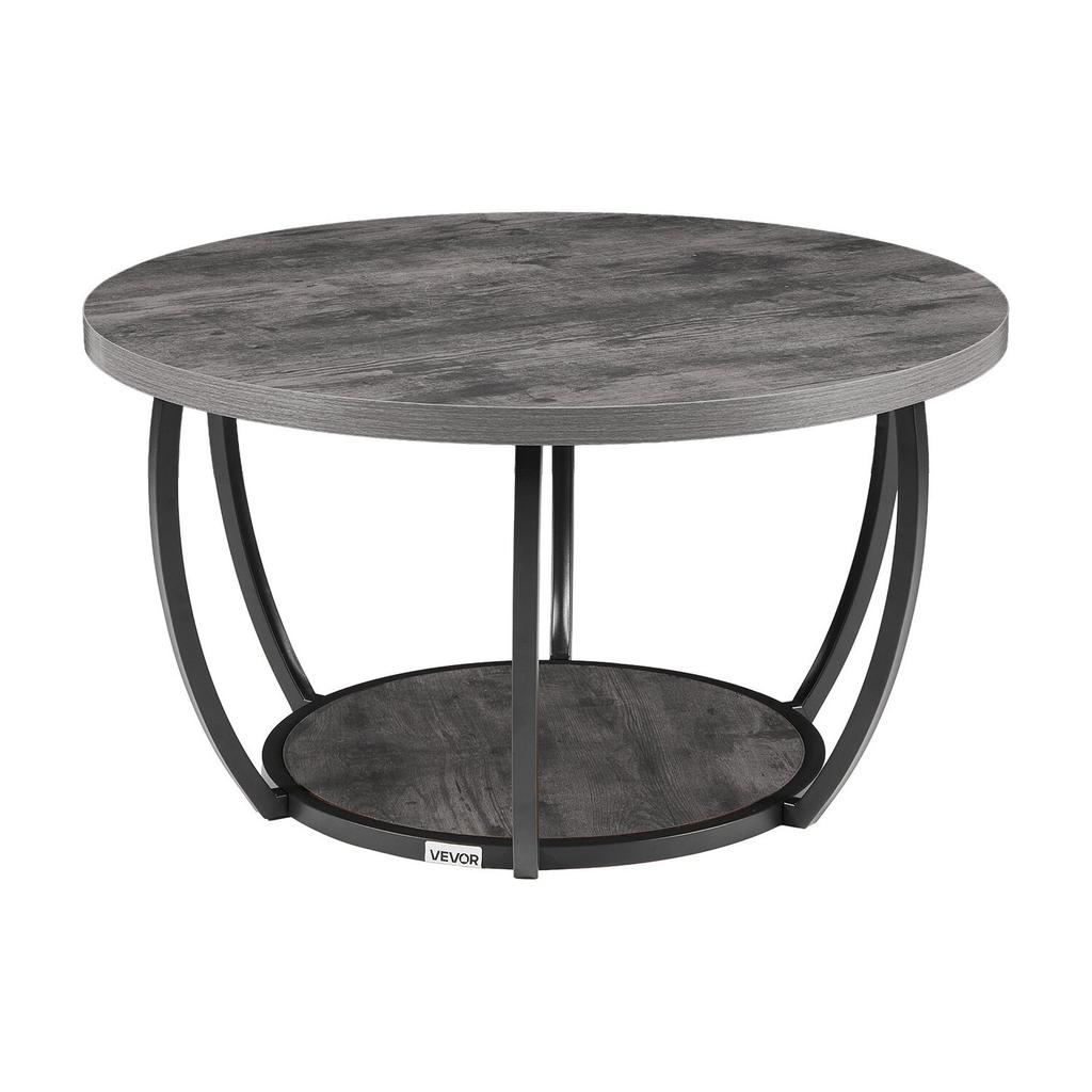 Coffee Table, Modern Round Coffee Table, 2 Tiers Wooden Circle Center Desk with Open Storage, Minimalist Sturdy Metal Frame Accent End Desk for Living