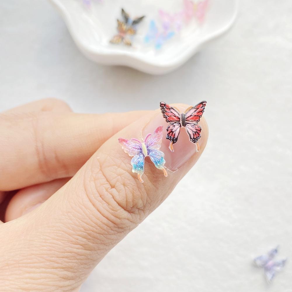 50pcs Resin Cute Mini cartoon Colorful Butterflies Nail Art Flatback Scrapbook DIY Wedding Applique Jewelry Accessories Crafts