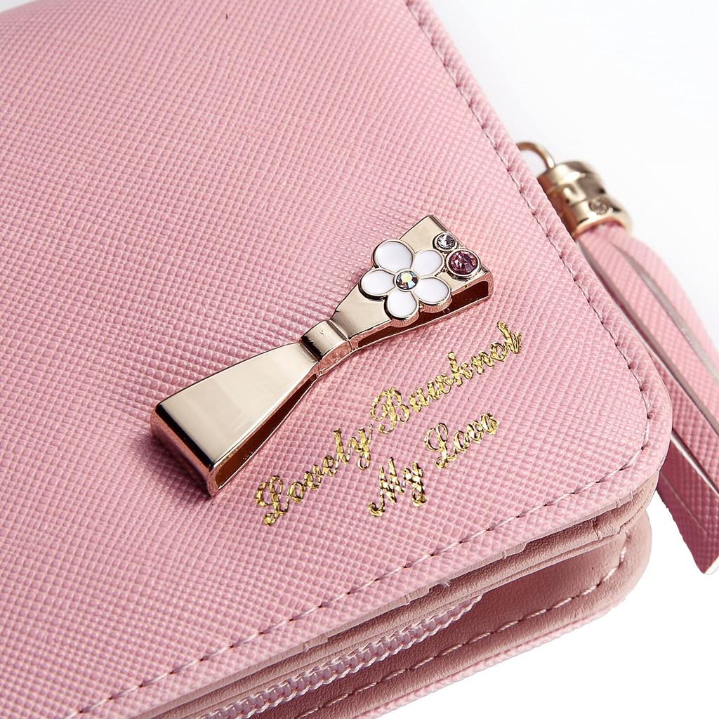 PU Mini Ribbon Cute Gift 151124 [Fair Fairy] Women's Bi-fold Wallet, Leather, Wallet, Design, (Pink)