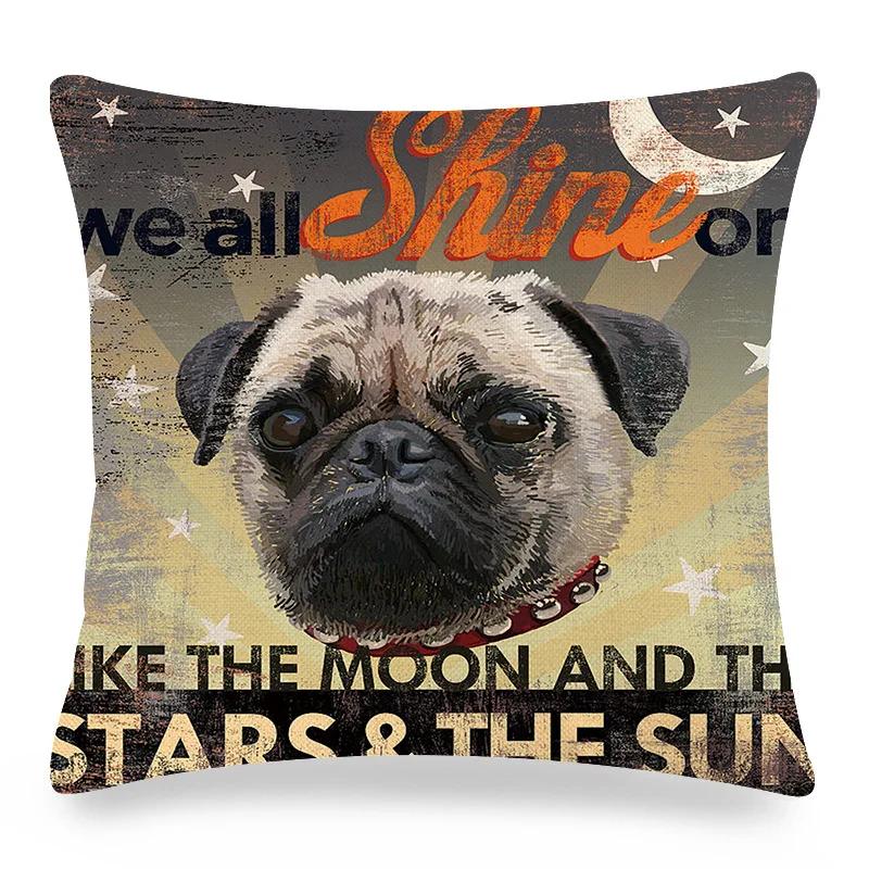 Pug Printed Pillows Cushion Cover 18x18 Inches Linen Pillowslip Home Sofa Car Decoration Throw Pillow Cover Cute Dogs Pillowcase