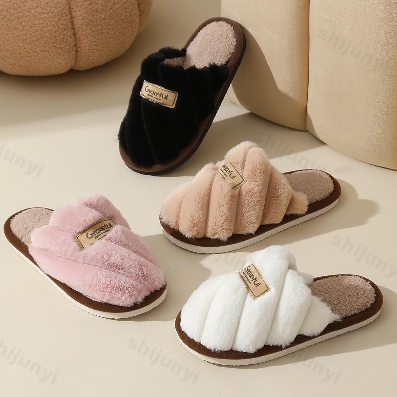 Fashion Couple Cotton Slippers Autumn Winter Indoor Non-slip Fashion Men Home Shoes Lightweight Comfort Soft-sole Warm Women Plush Shoes