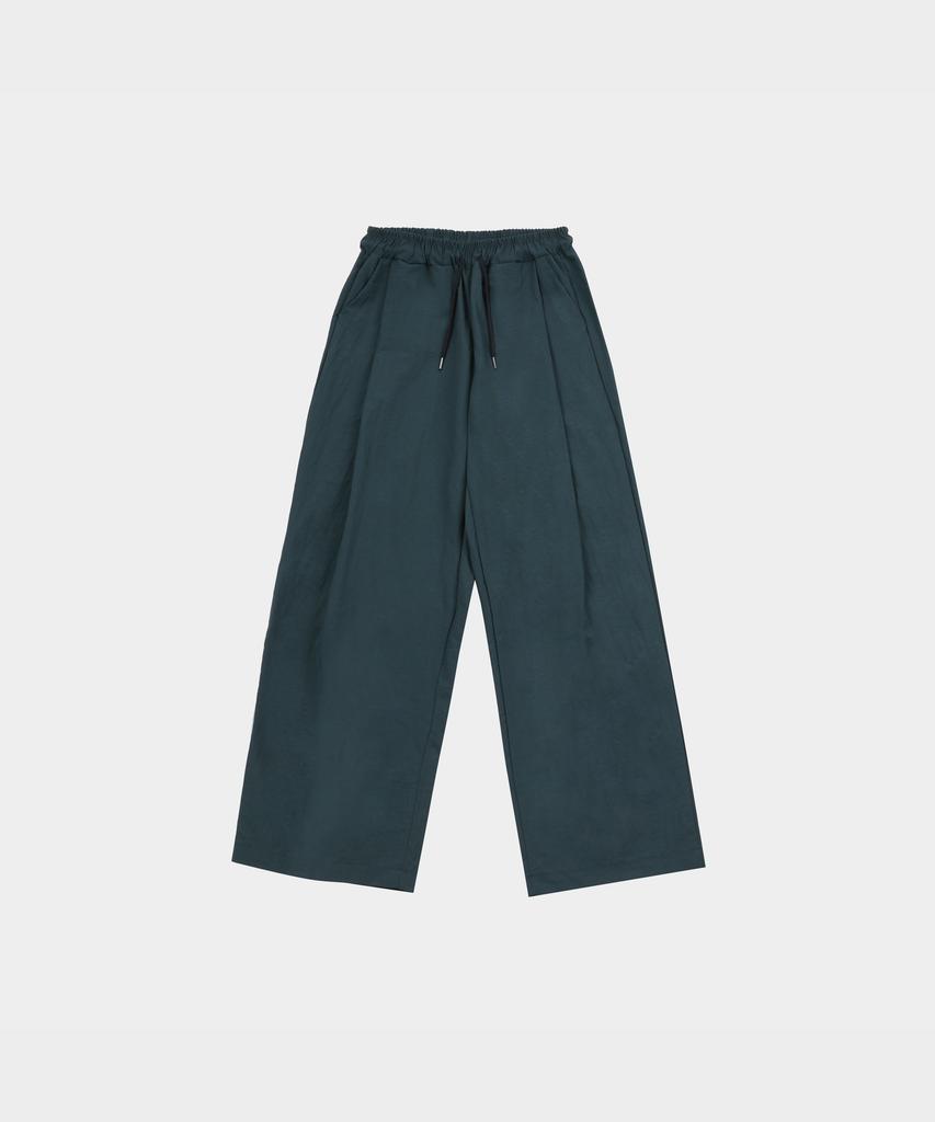 SLOW RECORD HOUSE Nylon Single-Pleat Pants_Teal