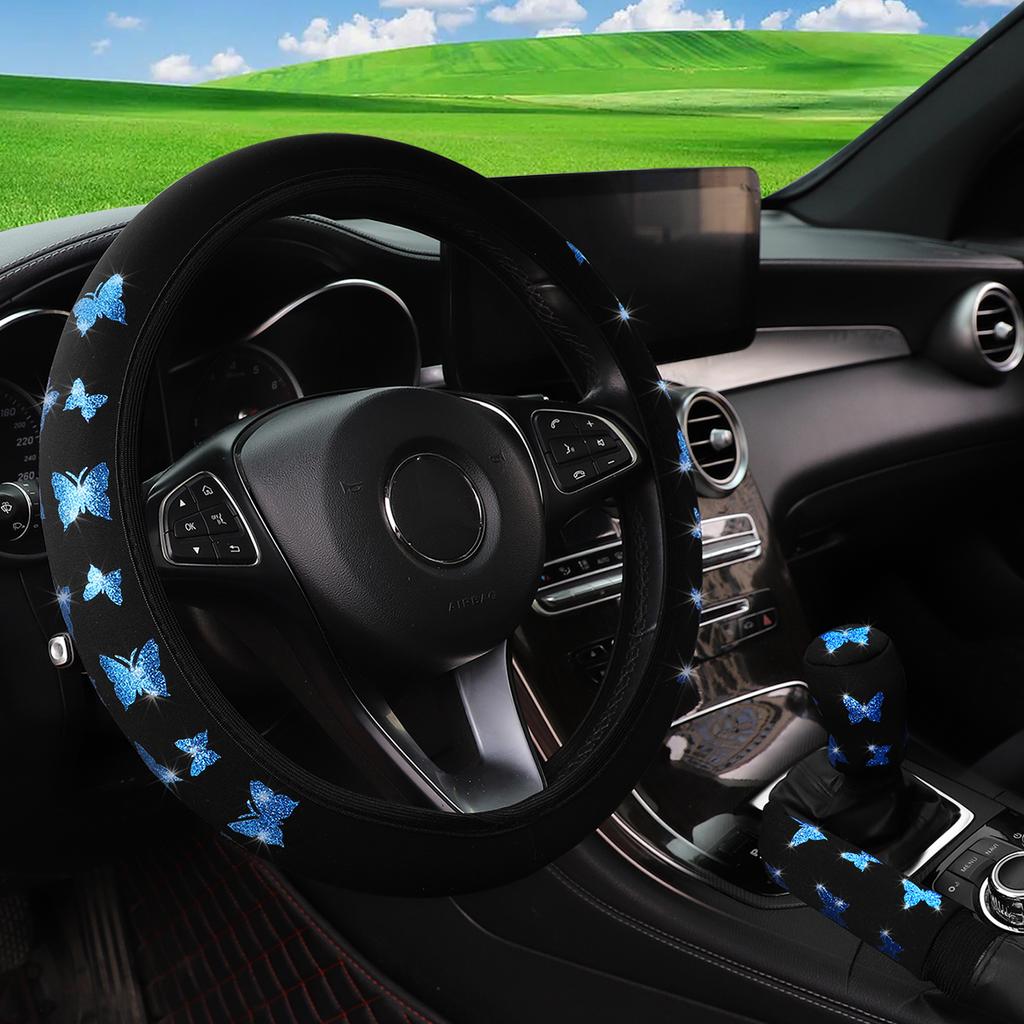 3 STÜCKE Schimmernder Schmetterling Auto ohne Innenring Lenkradbezug, Handbremsbezug, Schalthebelbezug, Autodekoartikel