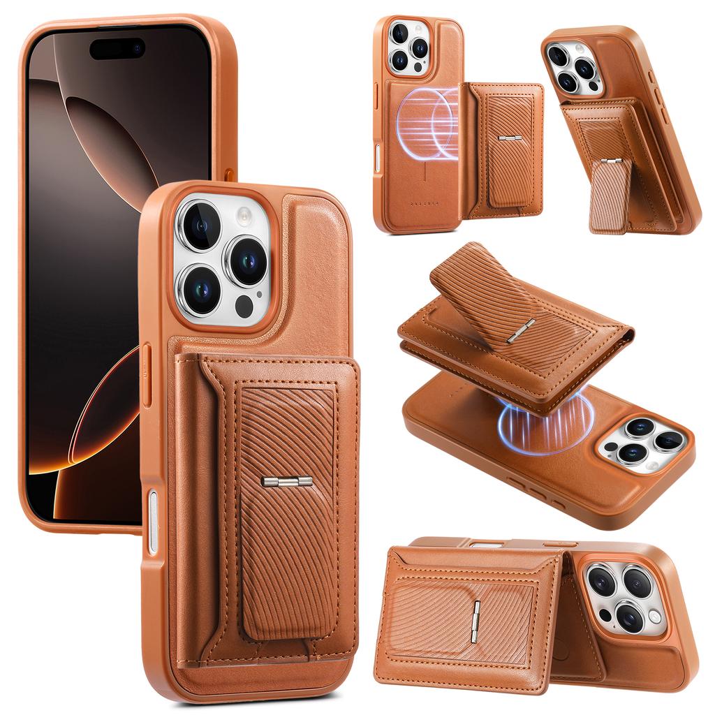 CASENEO For iPhone 16 Pro Detachable Magnetic Phone Case with Card Holder Kickstand TPU PU Leather PC Phone Cover Compatible with MagSafe