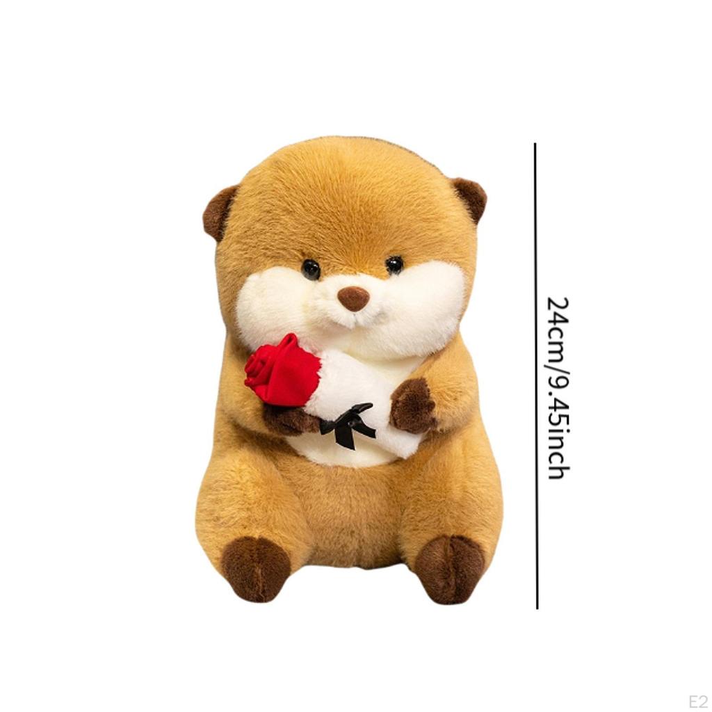 Plush Capybara Figure Holding Rose Comfortable Cute Doll Soft Cushion for Family