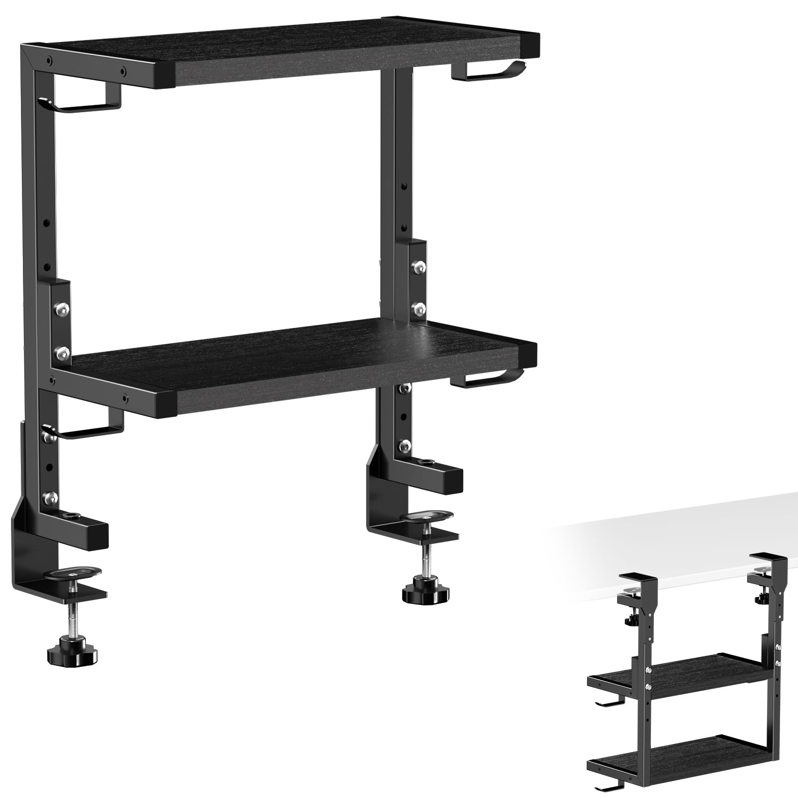 ACCURTEK Shelf Desk Storage Height with Clamp Upper Shelf x Load Capacity 5KG Office Storage Shelf Double-Tier Rack, Desktop/Hanging, 2-Way,