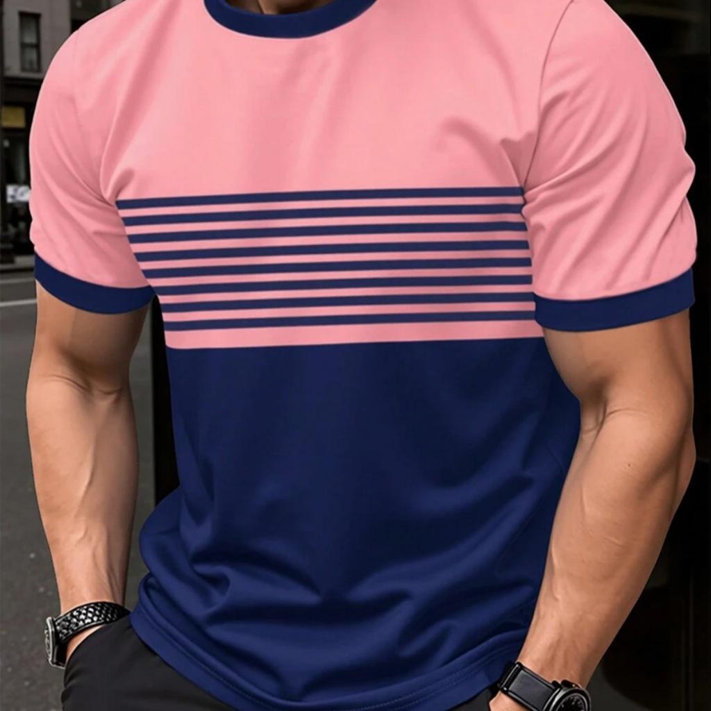Outdoor Men's T Shirt Summer Fashion Casual Round Neck Short Sleeve Top Striped Printed Styles Men's Quick Drying Clothes