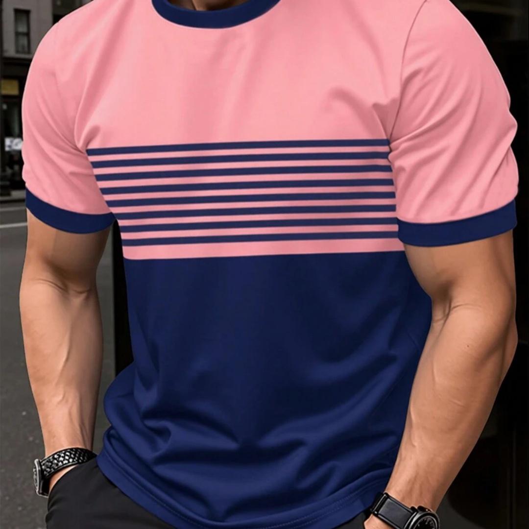 Men s T Shirt Summer Fashion Casual Round Neck Short Sleeve Top Striped Printed Clothing 5XL 980₽