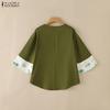 ZANZEA Women Elegant Casual V-Neck Pring Splice 3/4 Sleeve Loose Blouse
