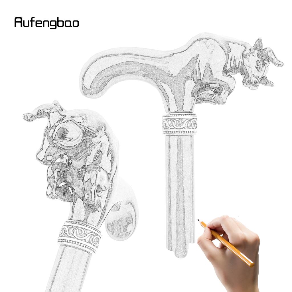 Brown Cow Bullfight Wooden Fashion Walking Stick Decorative Cospaly Cane Halloween Wood Mace Crutch  Wand Crosier 92cm