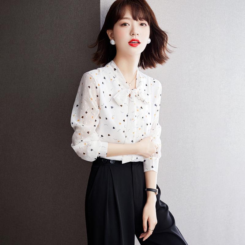 2025 Autumn Floral Long Sleeve Bowknot Chiffon Shirt - Slimming & Tummy Covering