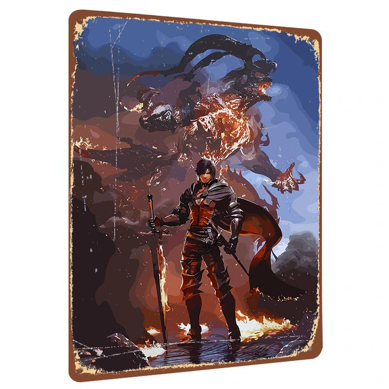 

Custom Metal Wall Art Fantasy Warrior with Fire Dragon Design Home Decorative Painting for Living Room Office Decoration 20x30cm（7.8x11.8inch）